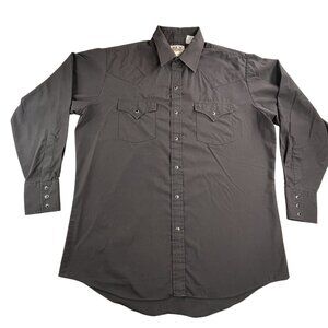 VTG Ely Cattleman Shirt Mens Large Black Pearl Snap Cowboy Rodeo Sawtooth Pocket